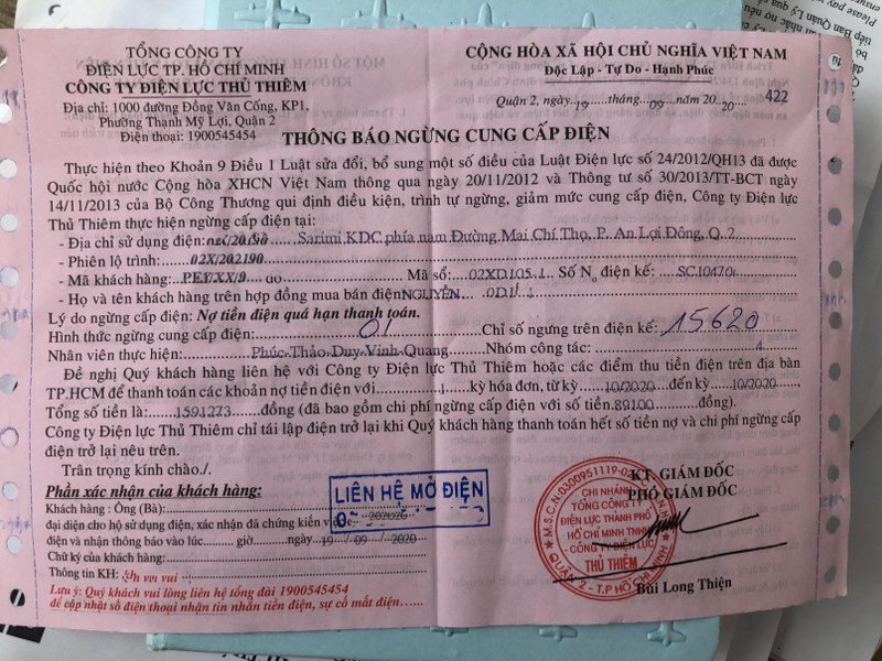 Electric Bill HCMC Red Invoice Cut Off Termination Notice 800x600