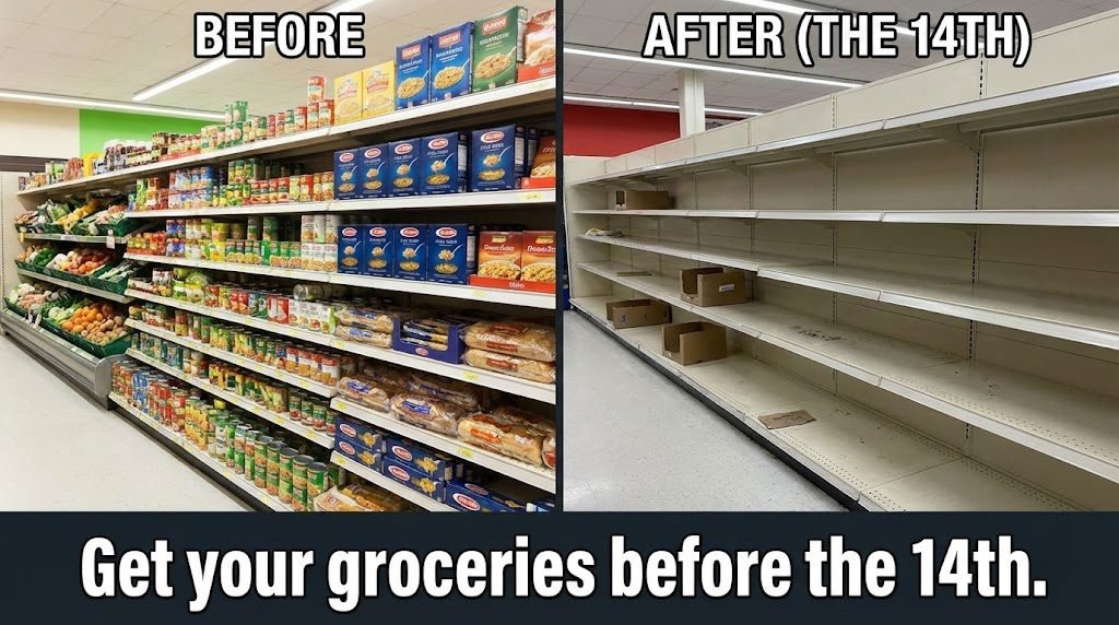 Empty supermarket shelves vs full shelves
