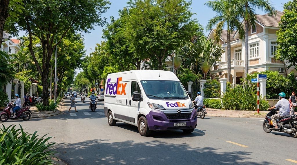 Fedex navigating the streets of Thao Dien District 2