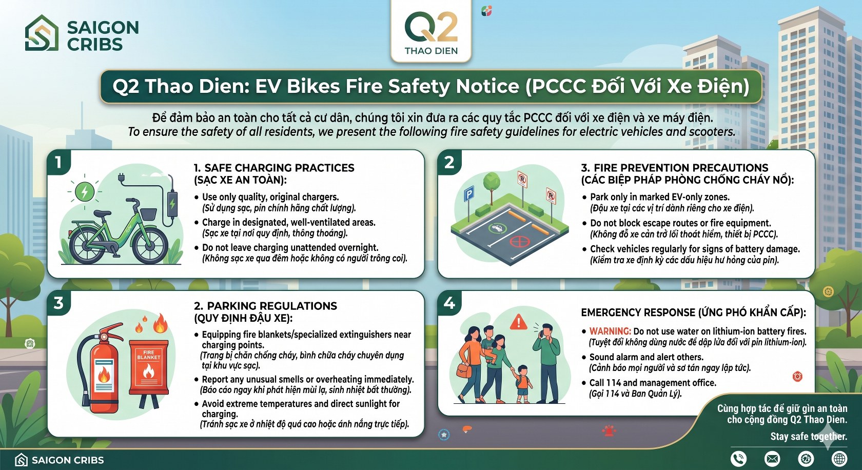 Q2 Thao Dien: EV Bikes Fire Safety Notice (PCCC Đối Với Xe Điện)