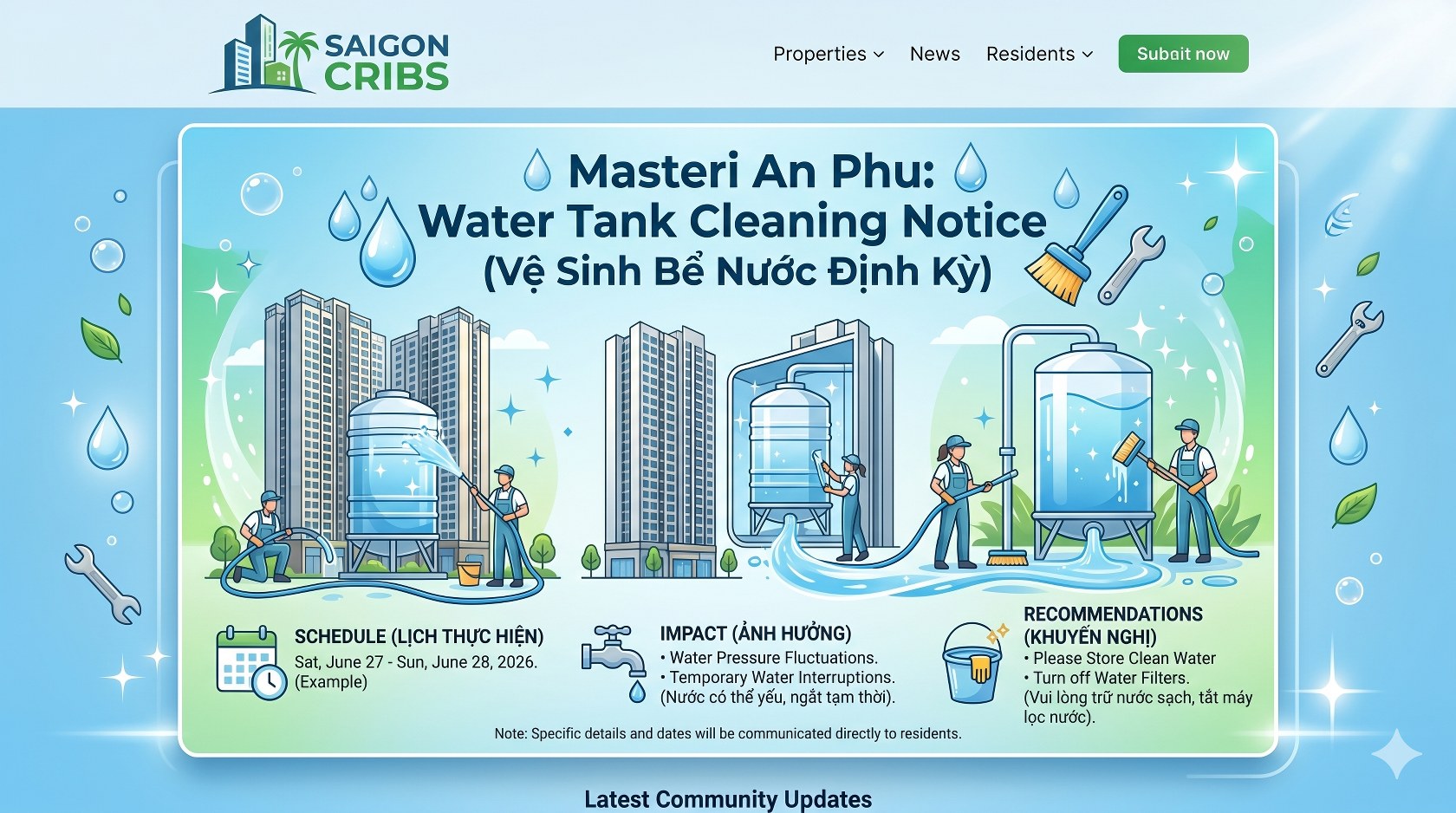 Masteri An Phu: Water Tank Cleaning Notice (Vệ Sinh Bể Nước Định Kỳ)